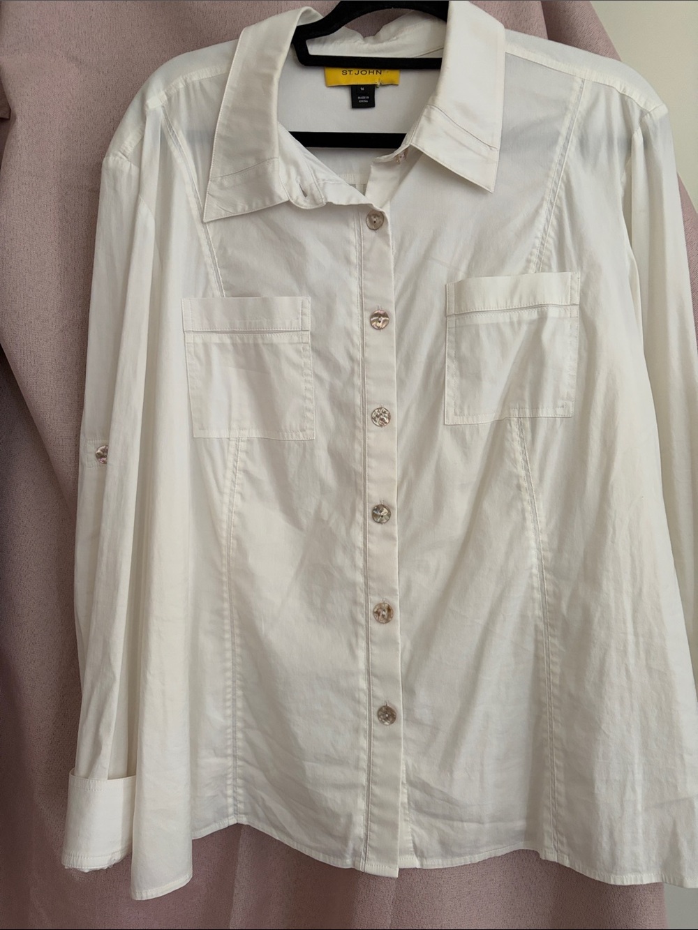 St. John White Button-Front Cotton Blend Shirt
